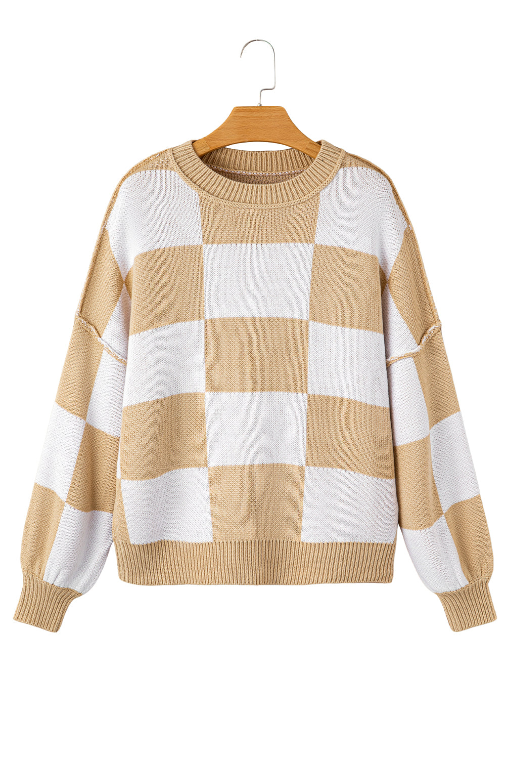 Green Checkered Bishop Sleeve Pullover Sweater