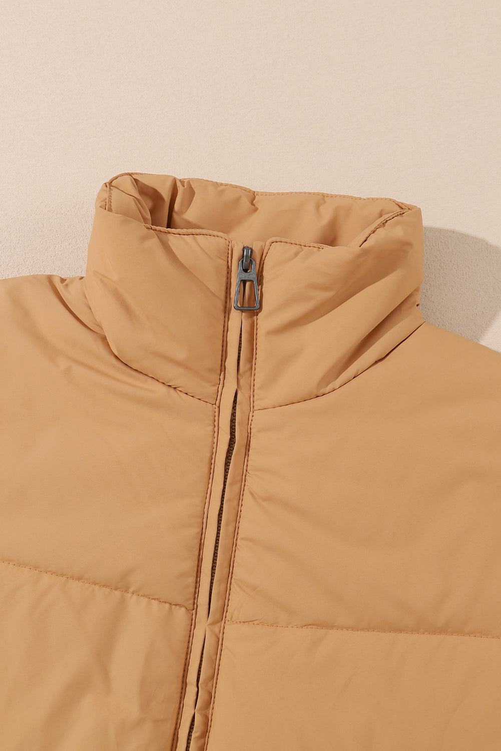 Black Solid Zip Up Pocketed Puffer Coat