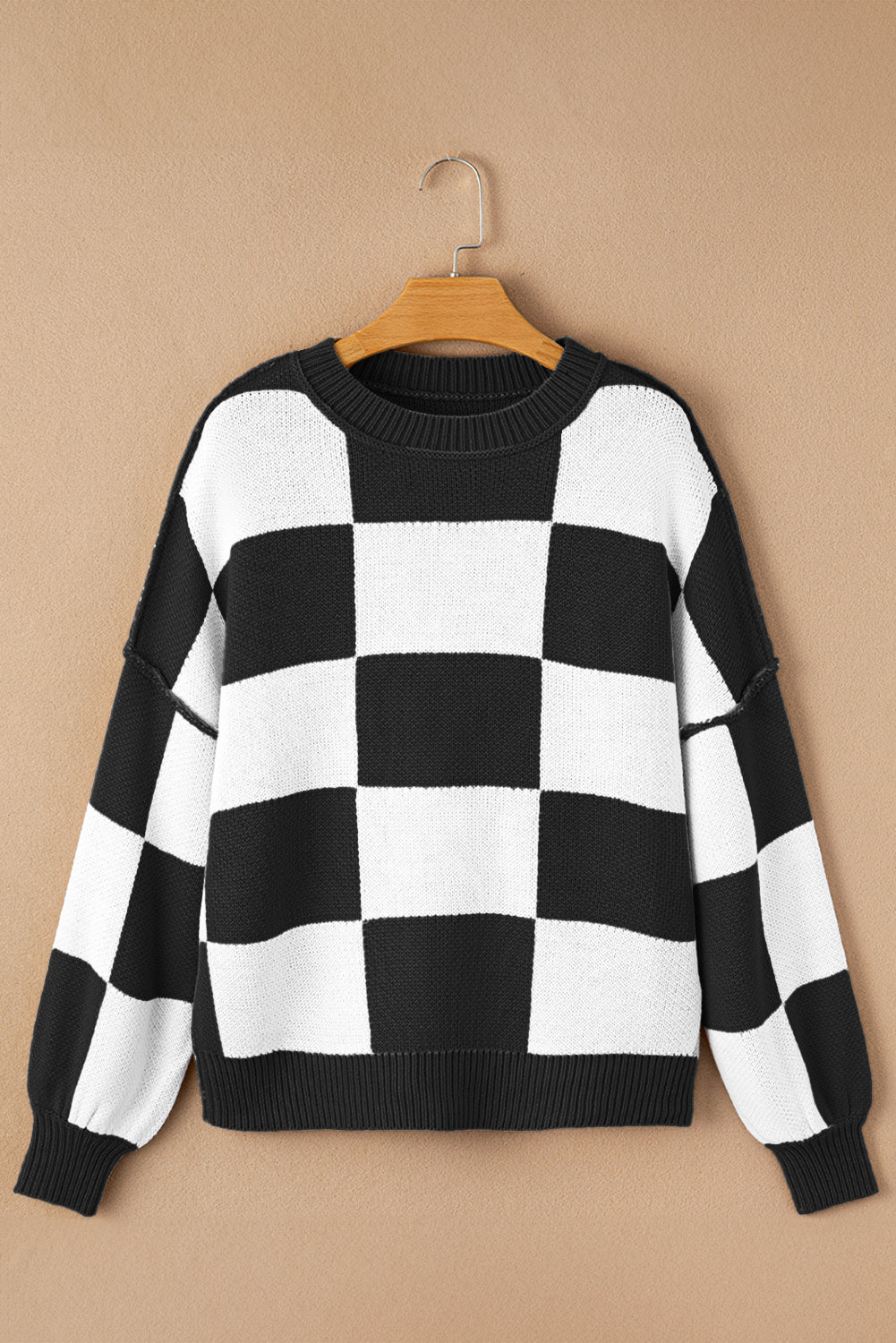 Green Checkered Bishop Sleeve Pullover Sweater