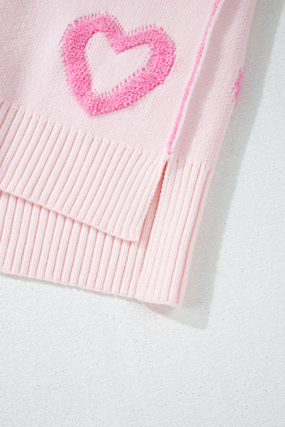 Pink Heart Shape Bubble Sleeve Baggy Sweater