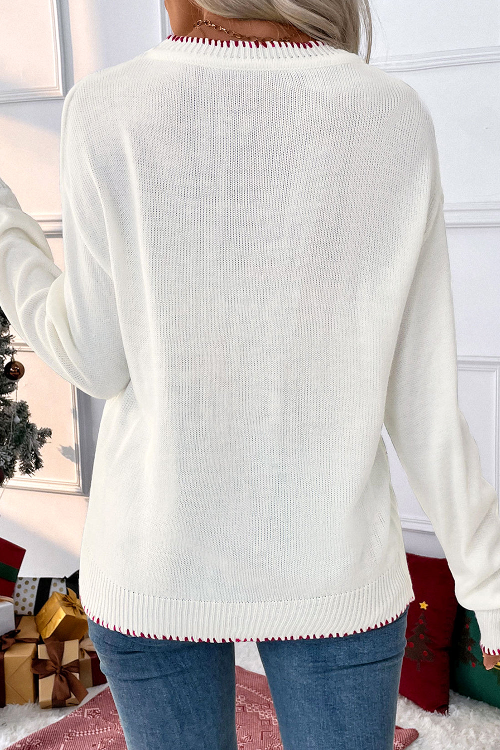 Pink Sweet Bow Drop Sleeve Round Neck Sweater