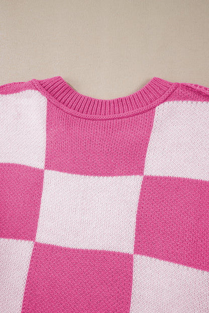 Green Checkered Bishop Sleeve Pullover Sweater