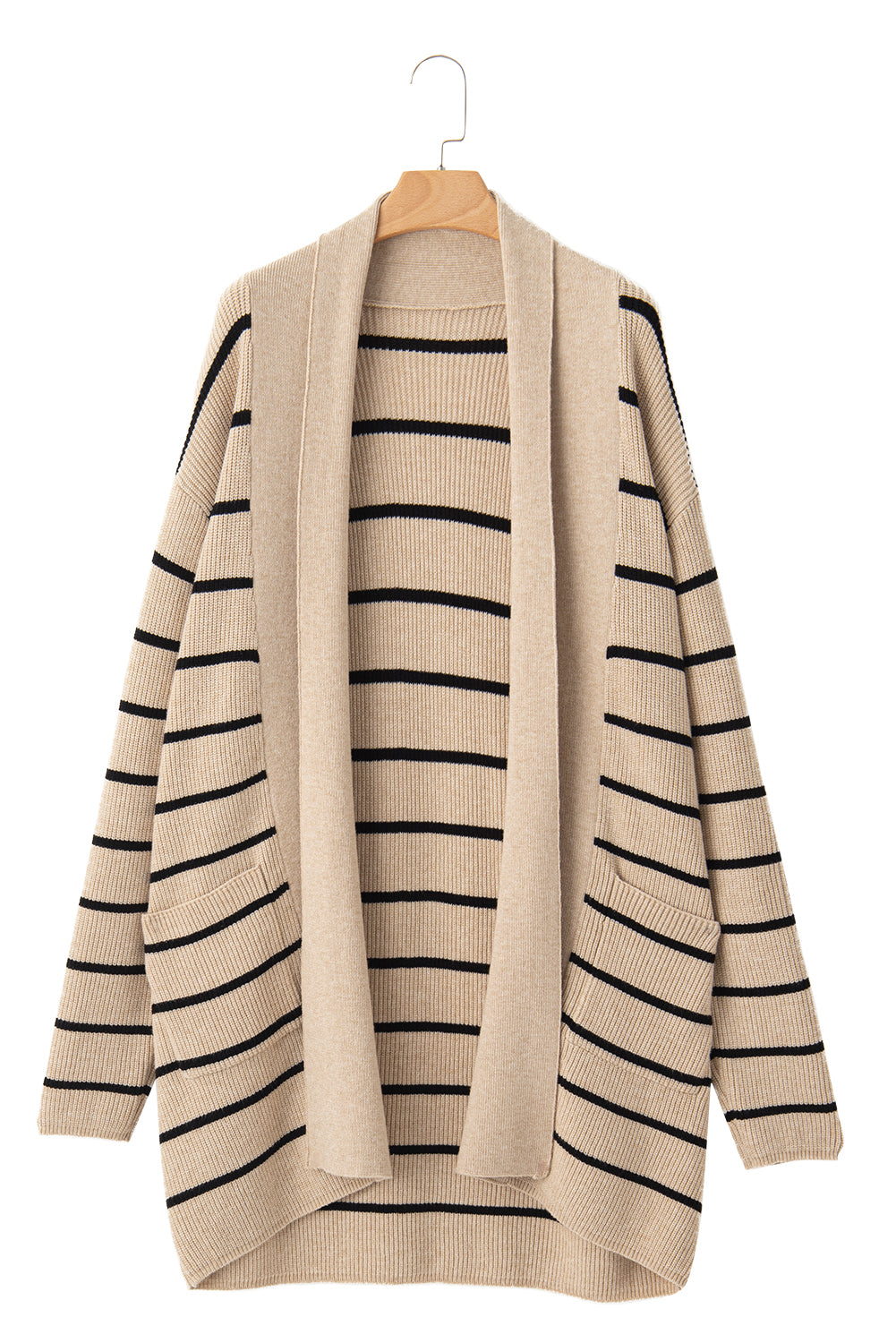 Black Stripe Side Pockets Open Front Cardigan