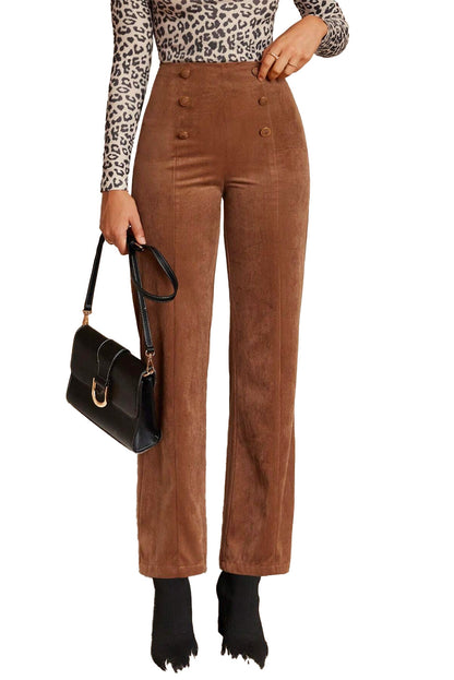 Chestnut Solid Color Double Breasted Straight Leg Pants