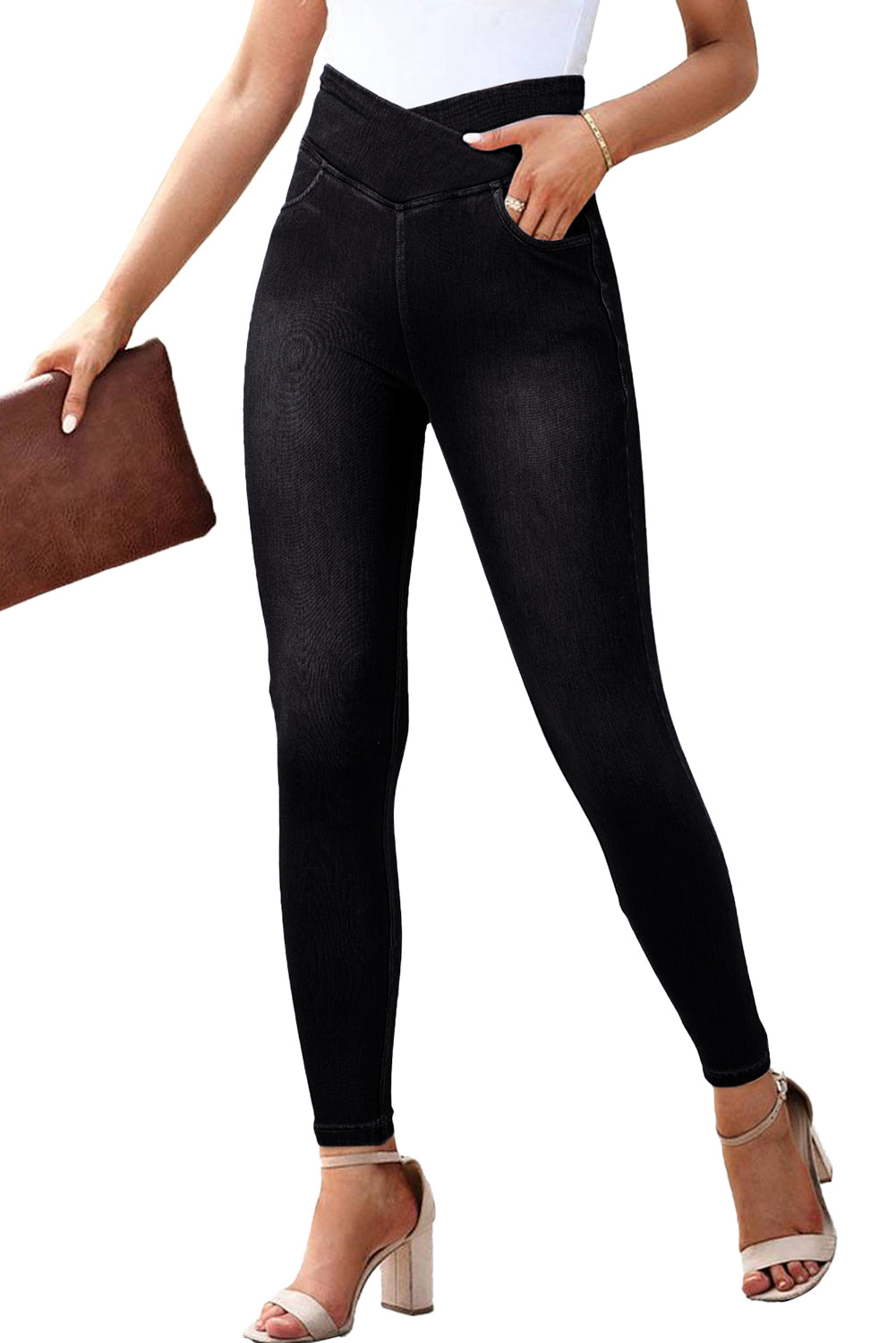 Black Arched Waist Stretchy Slim Fit Jeans