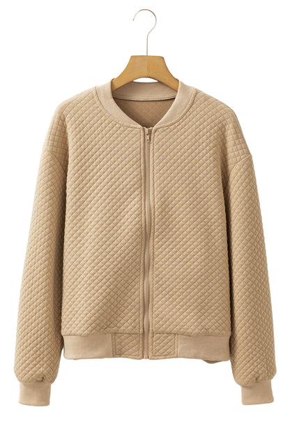 Pale Khaki Solid Baseball Collar Jacket