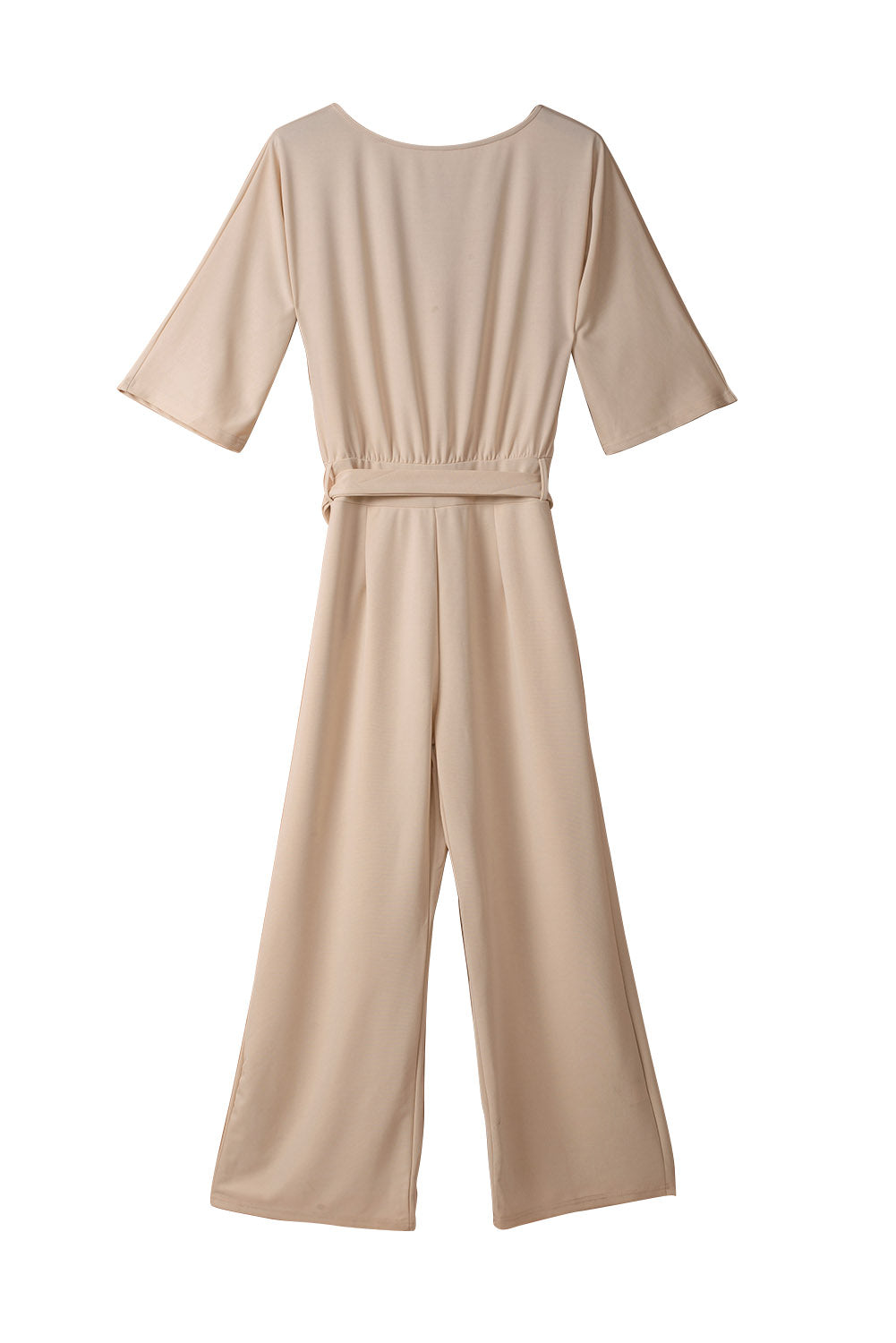 Apricot Boat Neck Knot Wide Leg Jumpsuit