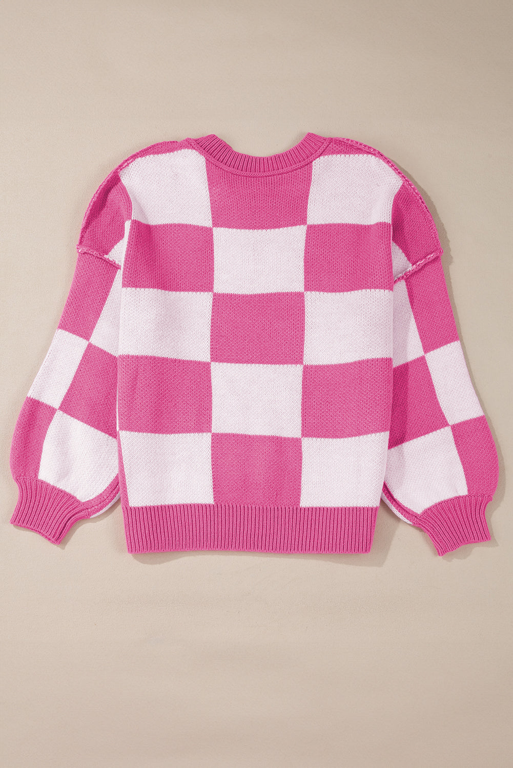 Green Checkered Bishop Sleeve Pullover Sweater