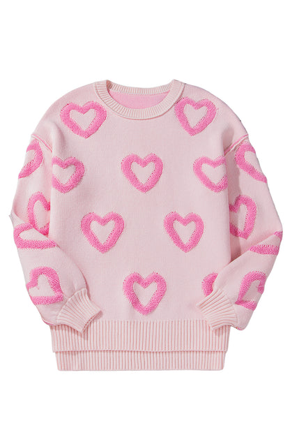 Pink Heart Shape Bubble Sleeve Baggy Sweater